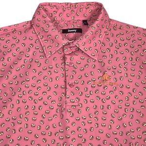 Breezy Polo Shirt Mens XL Pink Rose Creek Golf Oklahoma Bagel Sandwich Food